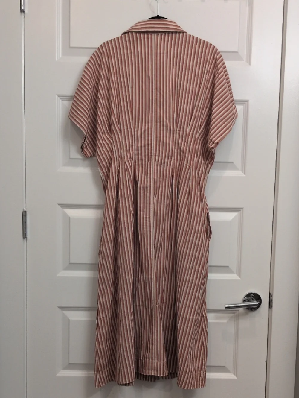 Serra Striped Midi Shirt Dress in Red And White - Picture 7 of 8